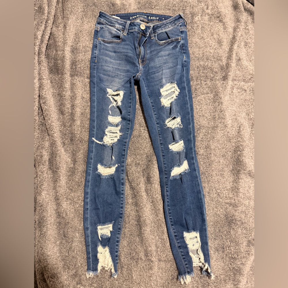 American Eagle Outfitters Ripped Blue Skinny Jeans